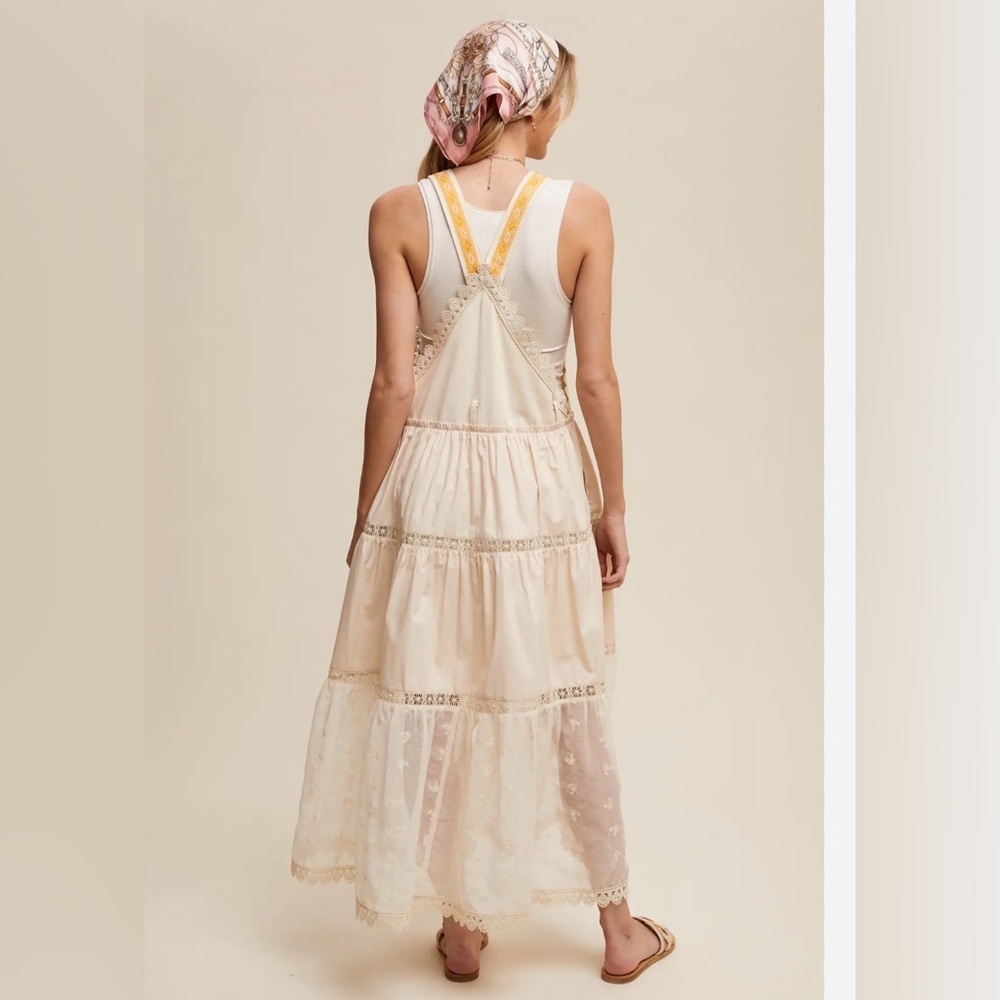 Women Bib Overall Babydoll Pinafore Embroidered Lace Straps Suspender Dress - Picture 3 of 16